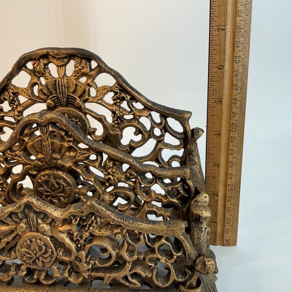 Vintage Brass Double Mail Holder Ornate Filigree Letter Desk Organizer Roccoco - Picture 14 of 16